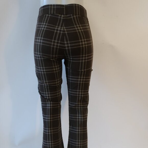Women Avenue Montaigne Leo Brown White Plaid Flat Front Pull-On Flared Pants 6 - Picture 5 of 6